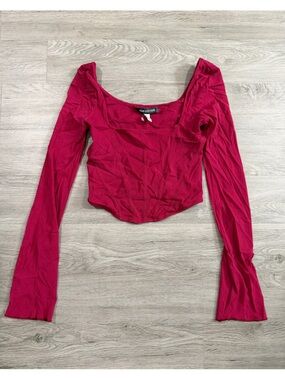 Urban Outfitters Square-Neck Long Sleeve Crop Top - Magenta